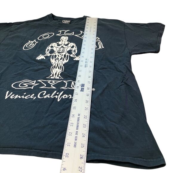Vintage Golds Gym T Shirt L Black Venice California Distressed Pinholes - Picture 4 of 12